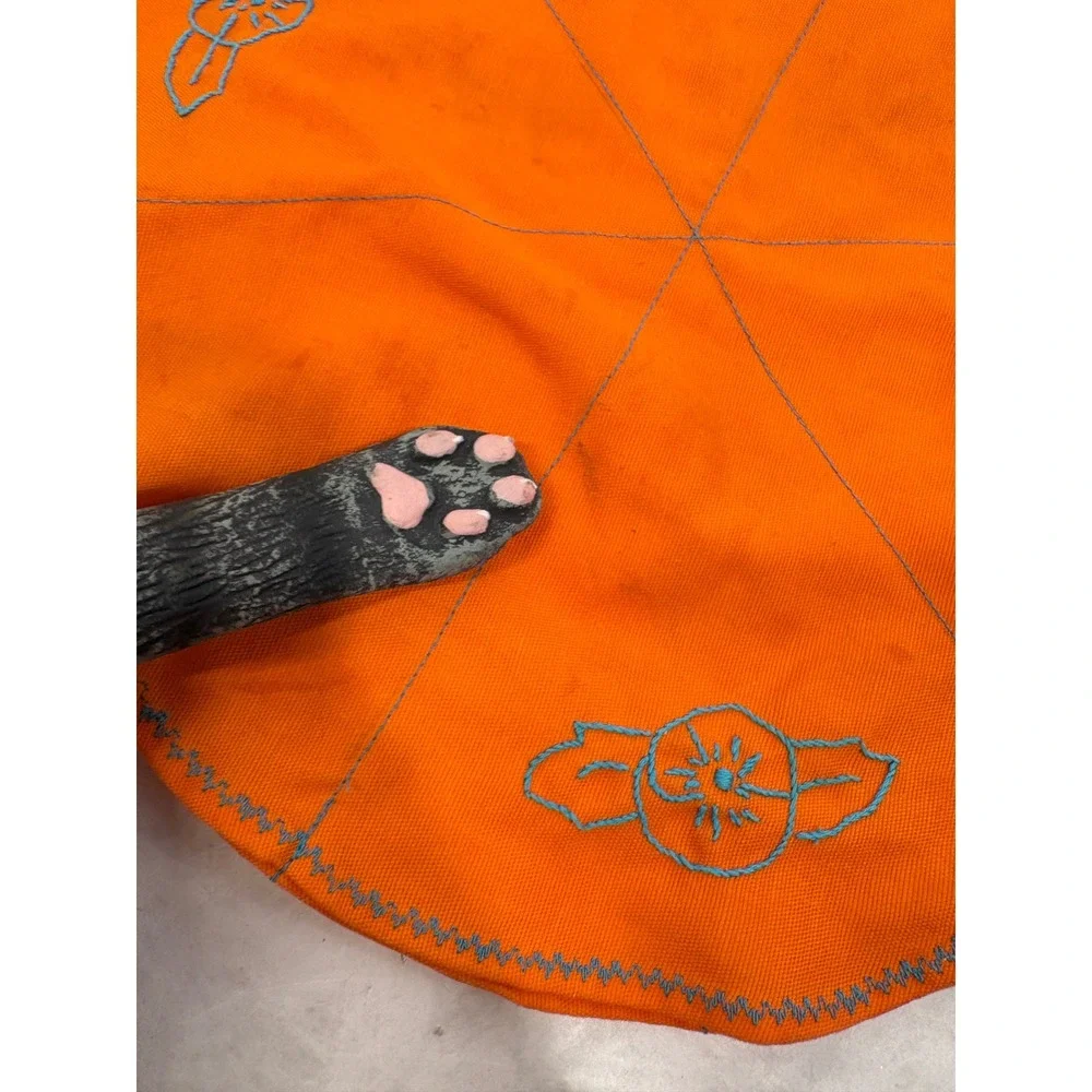 Vintage Handmade Packable Jewelry Holder Orange Blue Floral Embroidered Travel